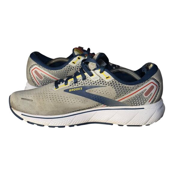 Brooks Ghost 14 Men’s Size 10.5 Gray Navy Yellow Running Shoes Cushioned Neutral - Picture 7 of 9